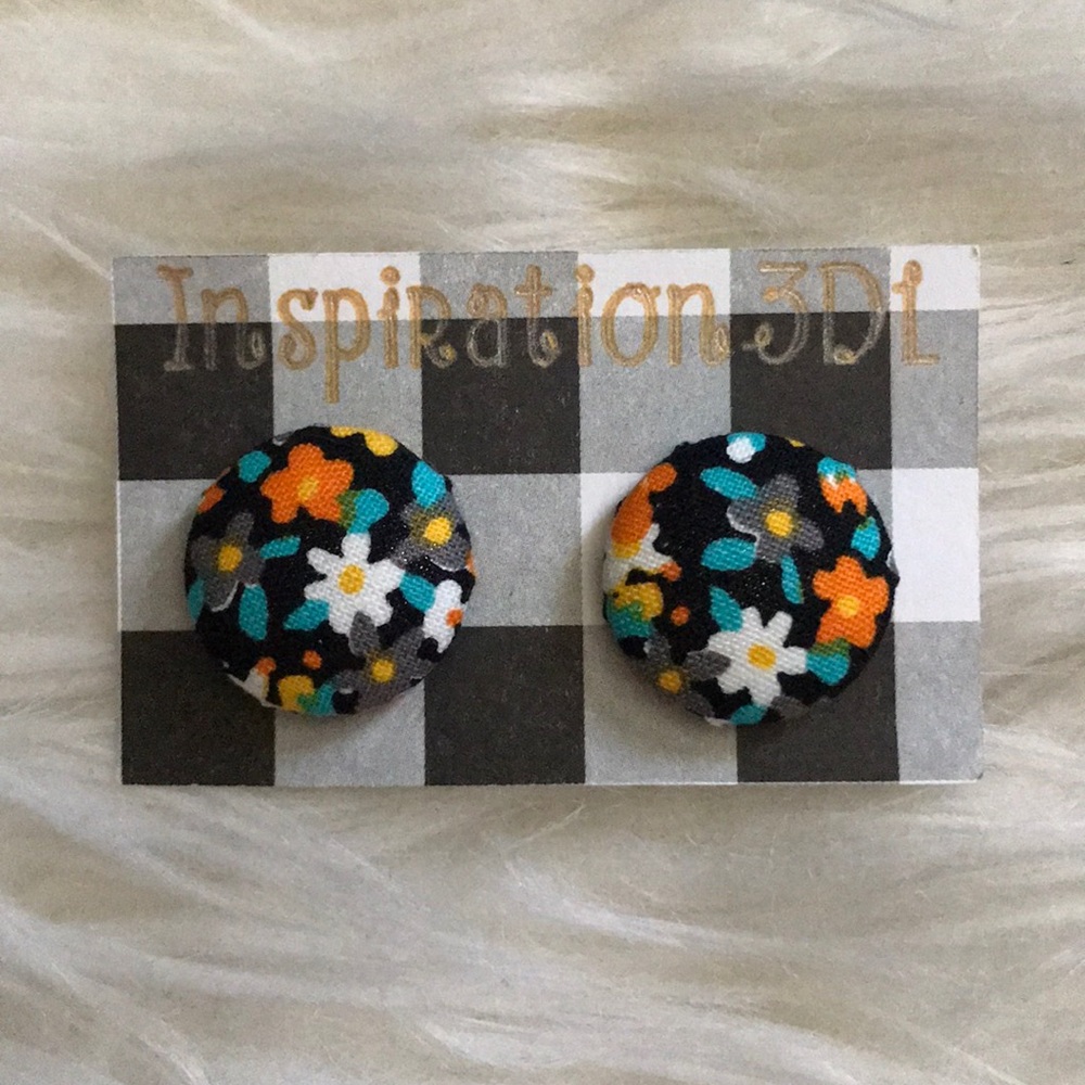 Handmade Floral Print Button Earrings